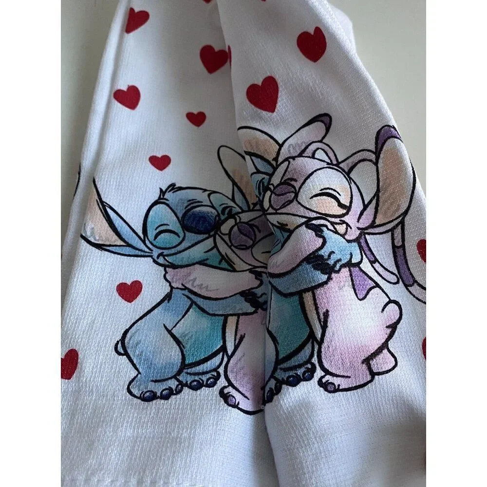 2 Pack Disney Stitch And Angel Kitchen‎ Towels Hearts Valentine's Day Love NEW